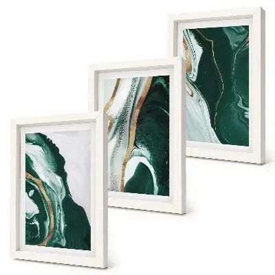 Abstraktné vzory farieb v zelenej a bielej farbe triptych v ráme