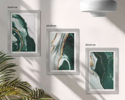Triptych v ráme Abstraktné vzory farieb v zelenej a bielej farbe