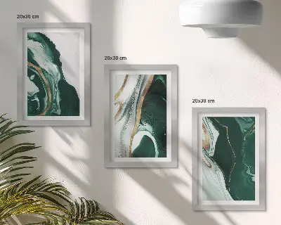 Abstraktné vzory farieb v zelenej a bielej farbe triptych v ráme