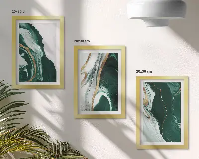 Abstraktné vzory farieb v zelenej a bielej farbe triptych v ráme