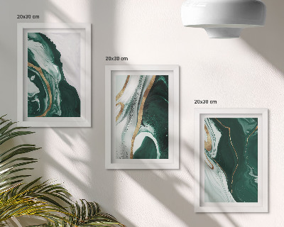 Triptych v ráme Abstraktné vzory farieb v zelenej a bielej farbe