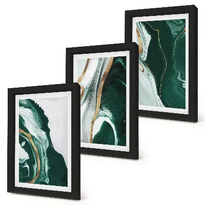 Abstraktné vzory farieb v zelenej a bielej farbe triptych v ráme