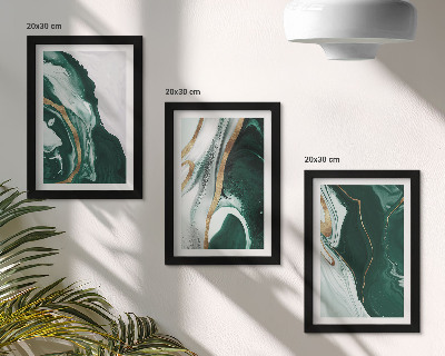 Triptych v ráme Abstraktné vzory farieb v zelenej a bielej farbe