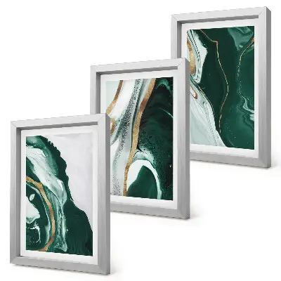 Abstraktné vzory farieb v zelenej a bielej farbe triptych v ráme