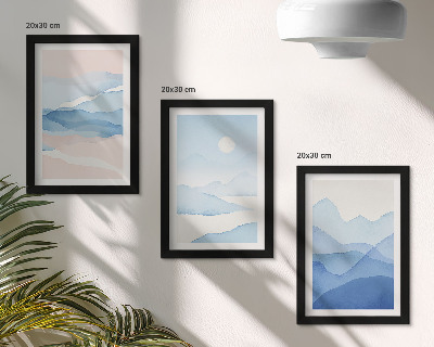 Triptych v ráme Modré a ružové horské krajiny v akvareloch