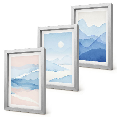 Triptych v ráme Modré a ružové horské krajiny v akvareloch