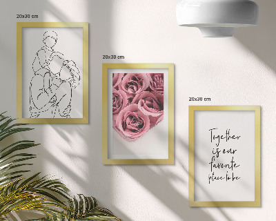 Triptych v ráme Rodinný lineart ružové kytice nápis domov