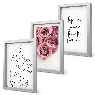 Rodinný lineart ružové kytice nápis domov triptych v ráme