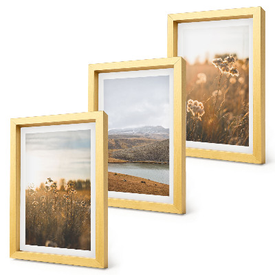 Triptych v ráme Krajiny s lúkami, horami a jazerom v pozadí