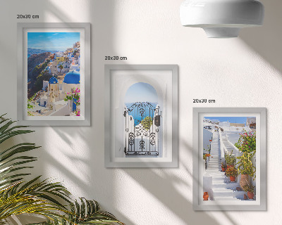 Triptych v ráme Pohľady na grécku architektúru ostrova Oia v Santorini