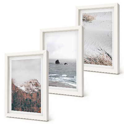 Triptych v ráme Hory, oblaky, more a piesok v prírodných odtieňoch
