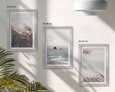 Triptych v ráme Hory, oblaky, more a piesok v prírodných odtieňoch