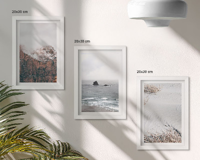 Triptych v ráme Hory, oblaky, more a piesok v prírodných odtieňoch