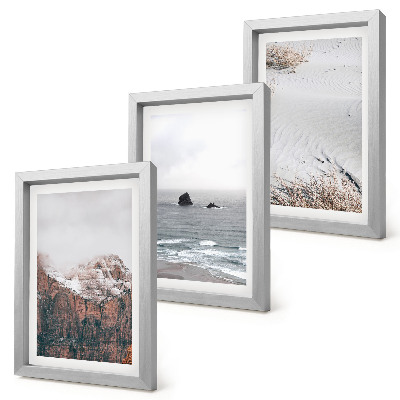 Triptych v ráme Hory, oblaky, more a piesok v prírodných odtieňoch