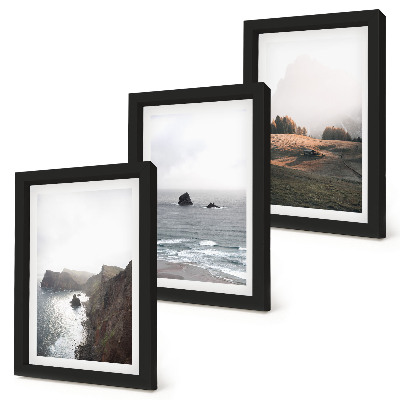 Triptych v ráme Horské a morské krajiny s oblakmi a lesmi