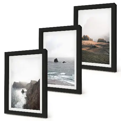 Horské a morské krajiny s oblakmi a lesmi triptych v ráme