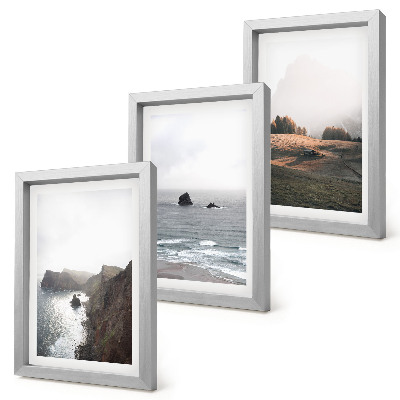 Triptych v ráme Horské a morské krajiny s oblakmi a lesmi