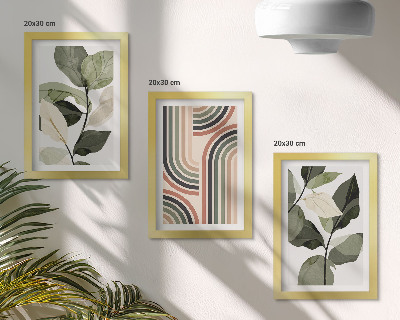 Triptych v ráme Rastlinné motívy s geometrickými vzormi v odtieňoch zelenej