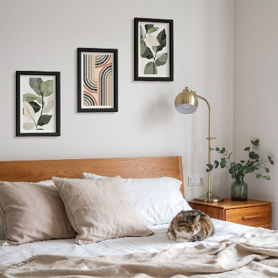 Triptych v ráme Rastlinné motívy s geometrickými vzormi v odtieňoch zelenej