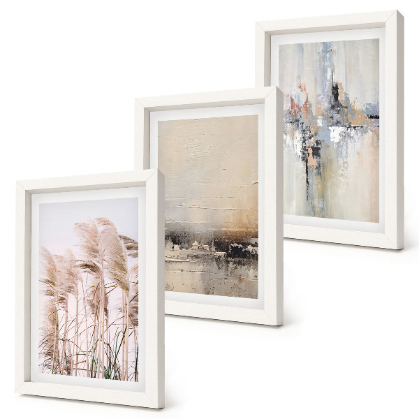 Triptych v ráme Prírodná vegetácia, abstraktné vzory v tlmených farbách