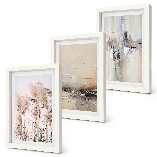 Triptych v ráme prírodná vegetácia s abstraktnými vzormi v tlmených farbách