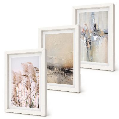 Triptych v ráme Prírodná vegetácia, abstraktné vzory v tlmených farbách