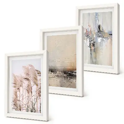 Triptych v ráme prírodná vegetácia s abstraktnými vzormi v tlmených farbách