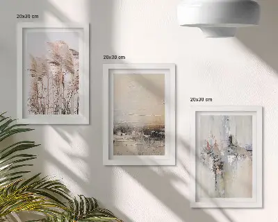 Triptych v ráme prírodná vegetácia s abstraktnými vzormi v tlmených farbách