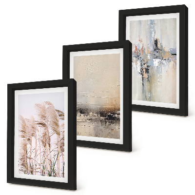 Triptych v ráme Prírodná vegetácia, abstraktné vzory v tlmených farbách