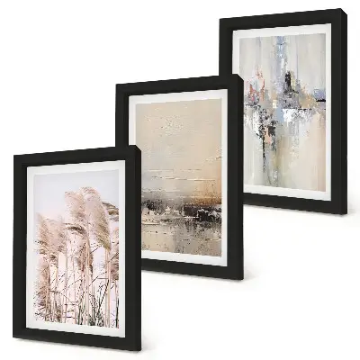 Triptych v ráme prírodná vegetácia s abstraktnými vzormi v tlmených farbách