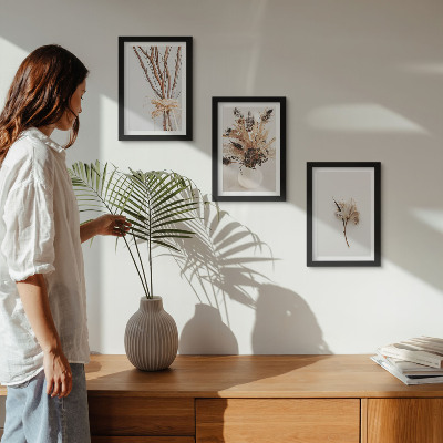 Triptych v ráme Kvety a konáre v minimalistickom prírodnom štýle