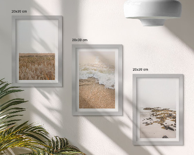Triptych v ráme Pláž s vlnami a morskými kameňmi v lete