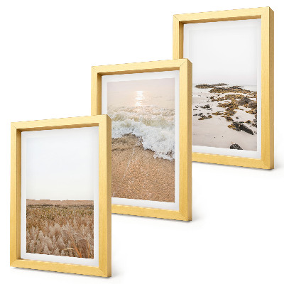 Triptych v ráme Pláž s vlnami a morskými kameňmi v lete