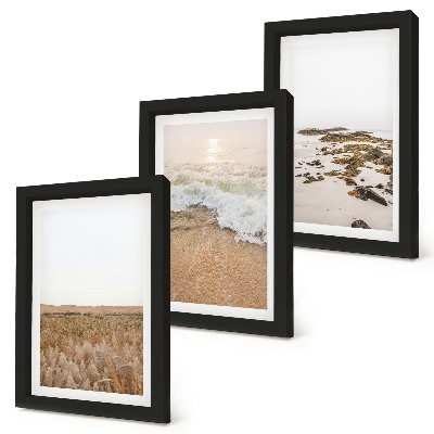 Triptych v ráme Pláž s vlnami a morskými kameňmi v lete