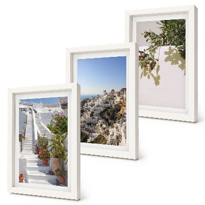 Triptych v ráme Biele schody na Santorini s výhľadom na mesto