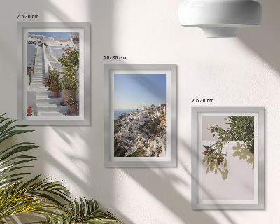 Triptych v ráme Biele schody na Santorini s výhľadom na mesto