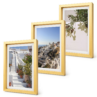 Triptych v ráme Biele schody na Santorini s výhľadom na mesto