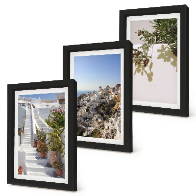 Triptych v ráme Biele schody na Santorini s výhľadom na mesto