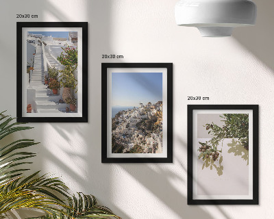Triptych v ráme Biele schody na Santorini s výhľadom na mesto