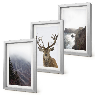 Triptych v ráme Horská krajina s hmlou, vodou a jeleňmi