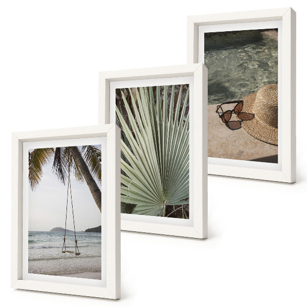 Triptych v ráme Dovolenka na pláži s hojdačkou z palmových listov