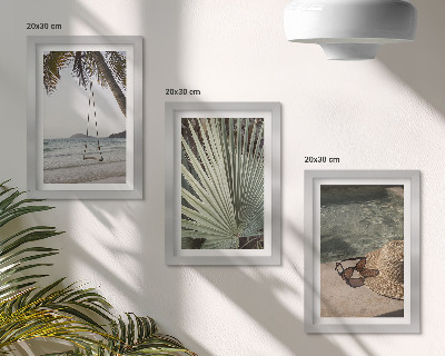 Triptych v ráme Dovolenka na pláži s hojdačkou z palmových listov