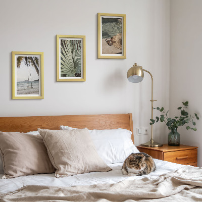 Triptych v ráme Dovolenka na pláži s hojdačkou z palmových listov