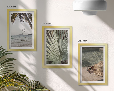 Triptych v ráme Dovolenka na pláži s hojdačkou z palmových listov