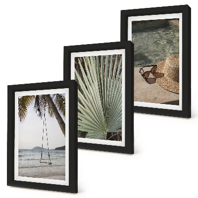 Triptych v ráme Dovolenka na pláži s hojdačkou z palmových listov