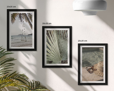 Triptych v ráme Dovolenka na pláži s hojdačkou z palmových listov
