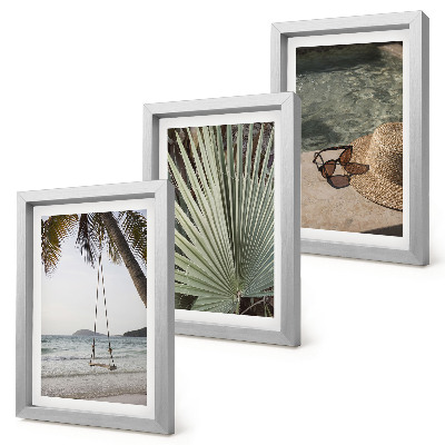 Triptych v ráme Dovolenka na pláži s hojdačkou z palmových listov