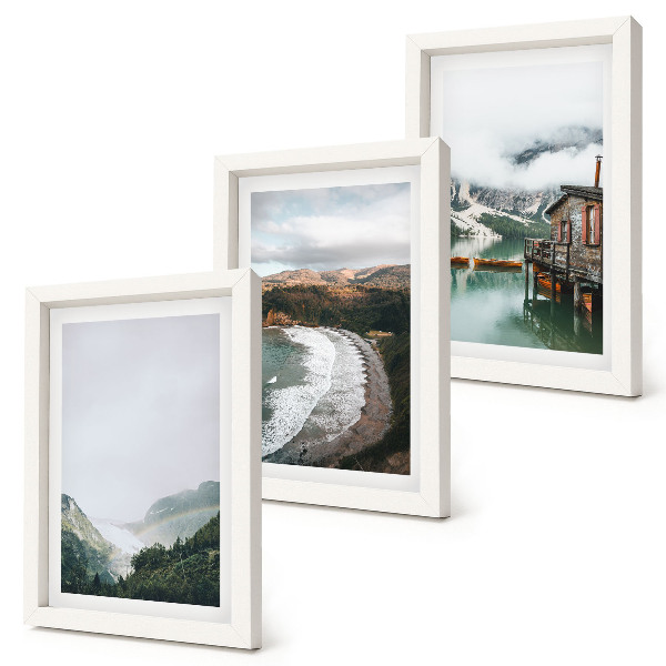 Triptych v ráme Výhľady na hory a pláž s oblakmi a vodou