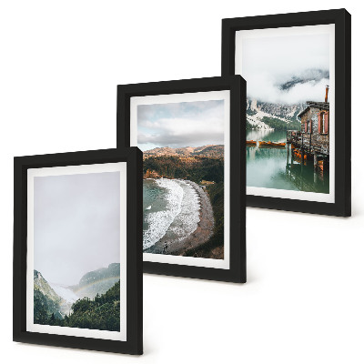 Triptych v ráme Výhľady na hory a pláž s oblakmi a vodou