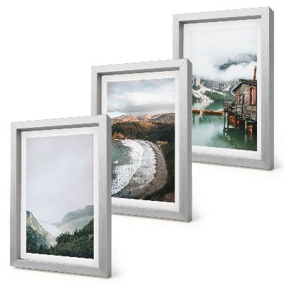 Triptych v ráme Výhľady na hory a pláž s oblakmi a vodou